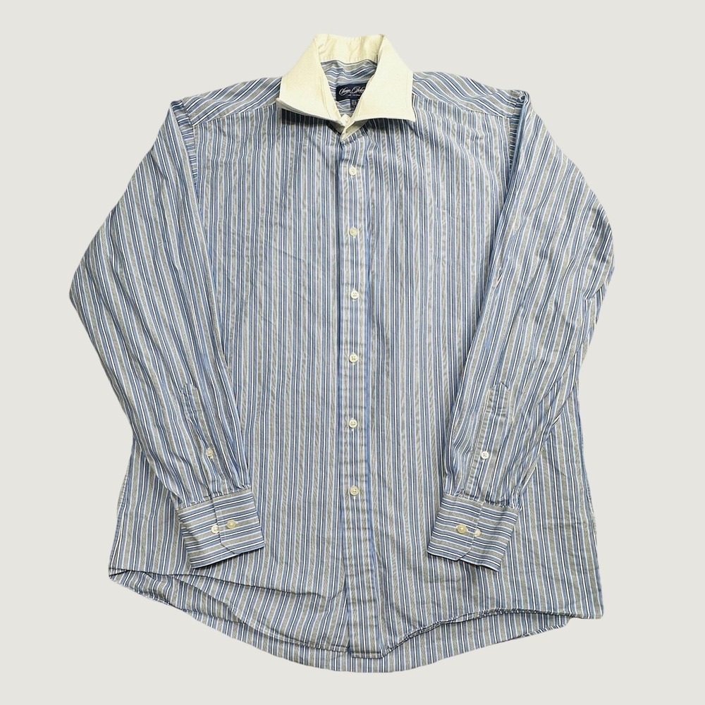 Sean John Shirt Men L Blue Striped Fine Tailoring Button Down Long Sleeve Cotton